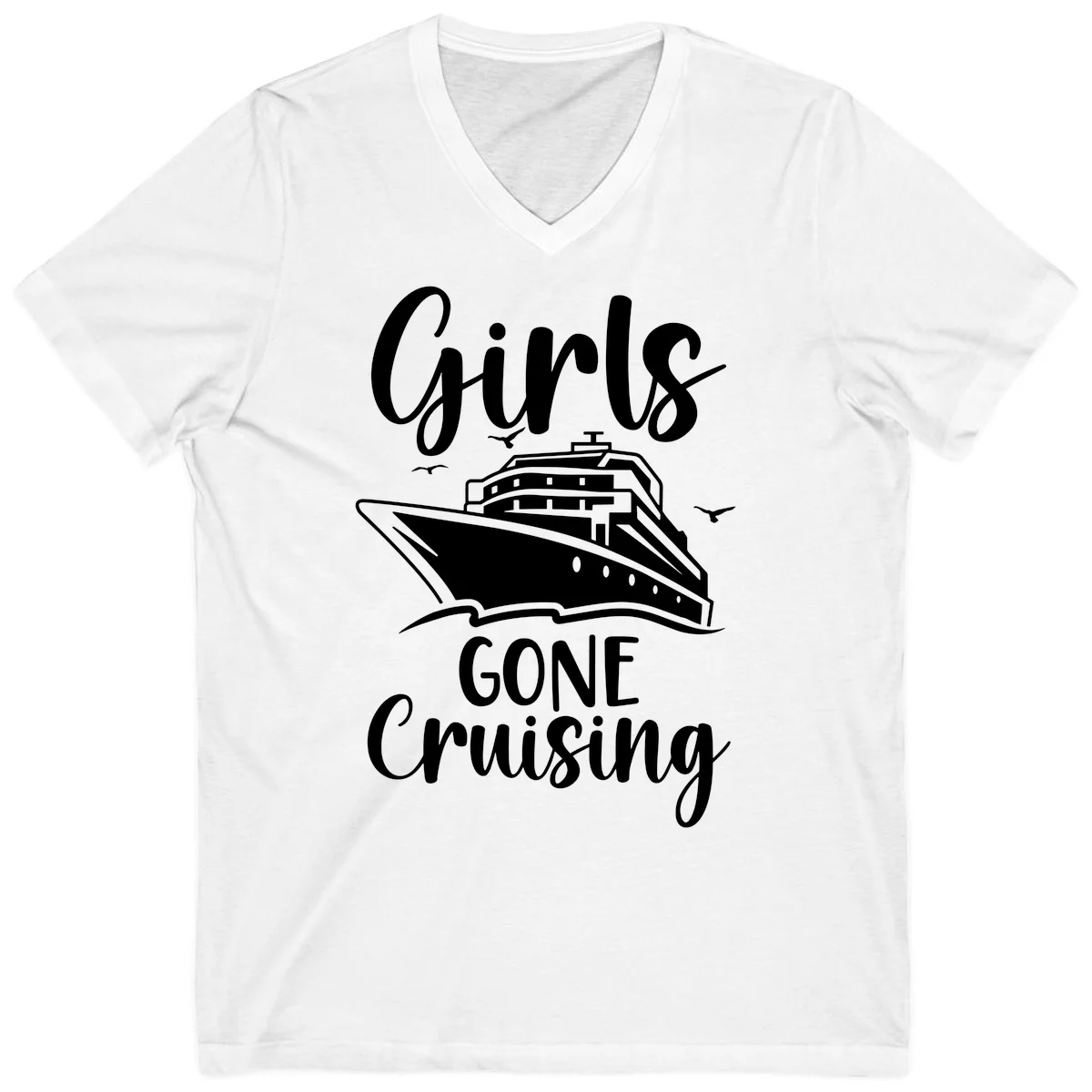 Girls Gone Cruising V-Neck T-Shirt in White