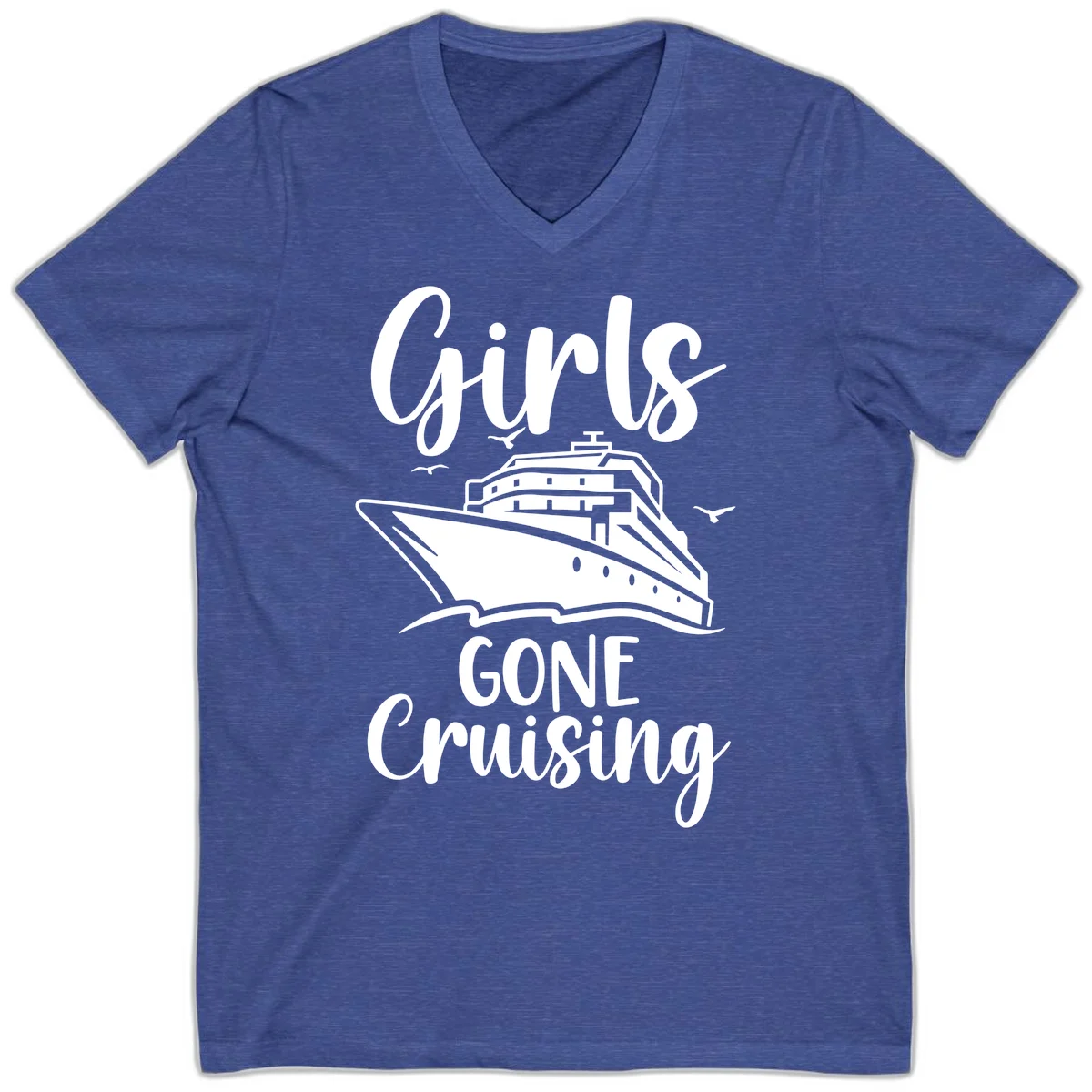 Girls Gone Cruising V-Neck T-Shirt in Heather True Royal