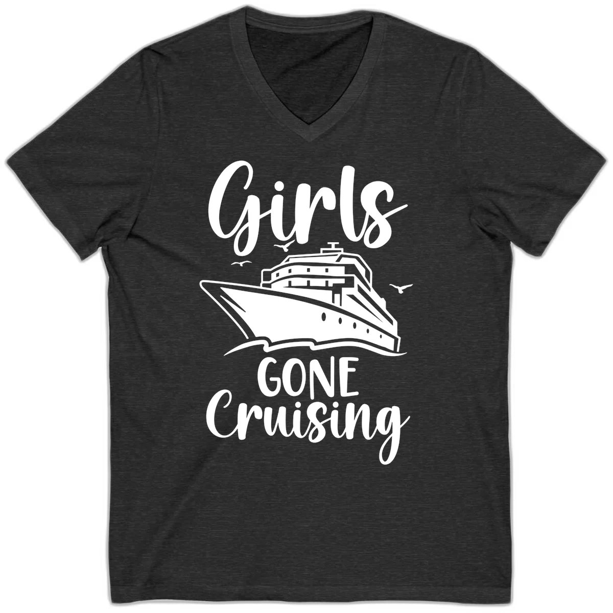 Girls Gone Cruising V-Neck T-Shirt in Dark Grey Heather