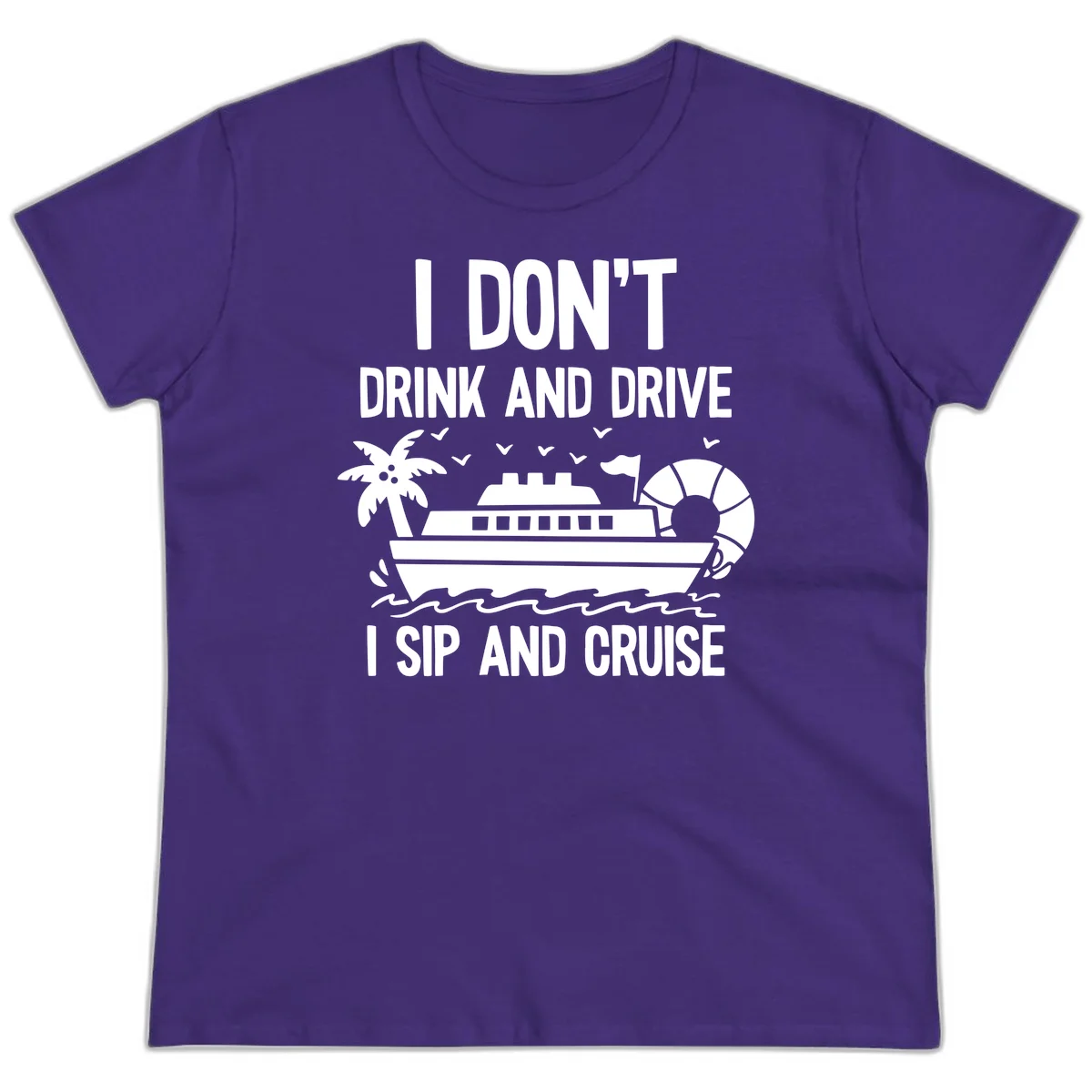 Sip And Cruise Funny Nautical Ladies Tee in Purple