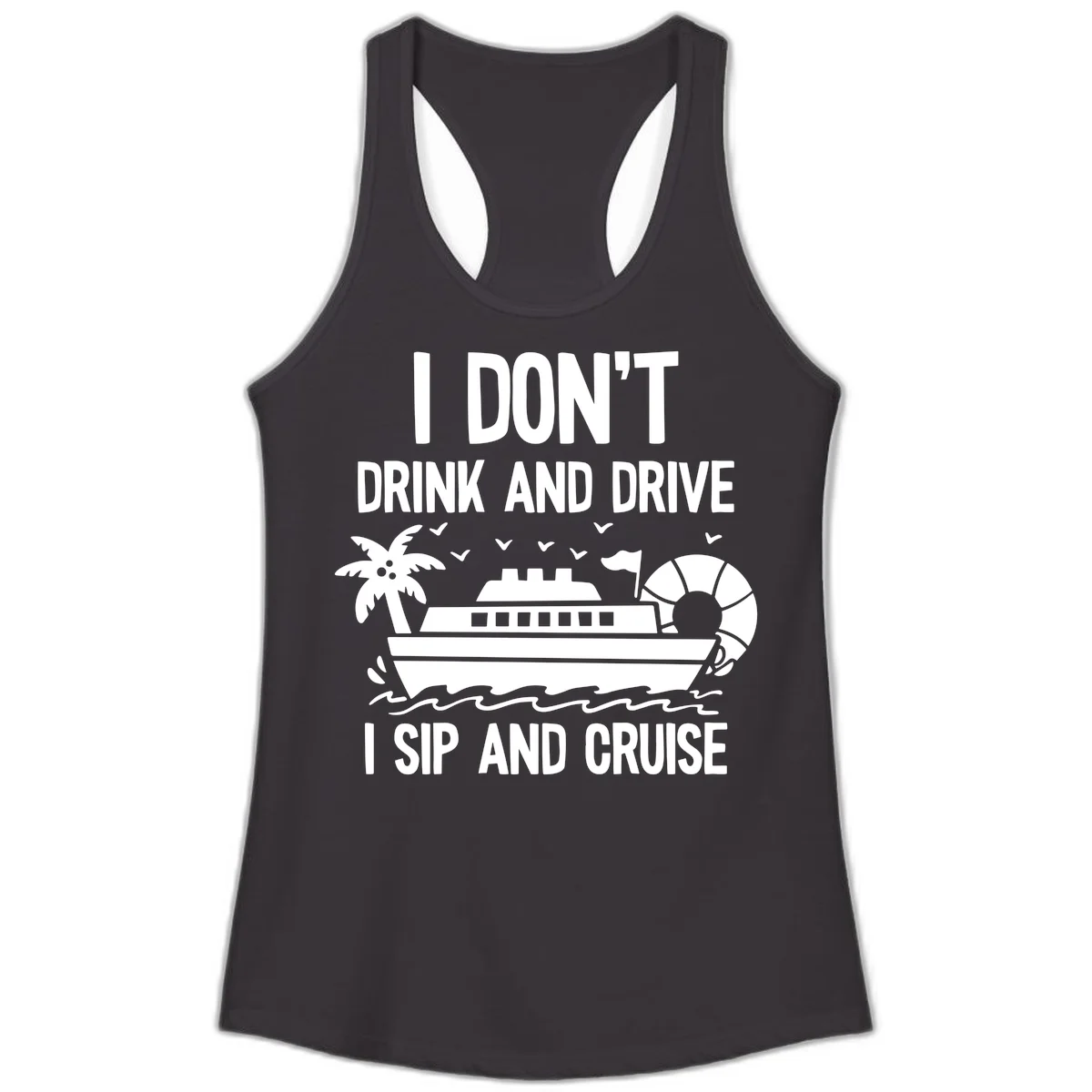 Sip And Cruise Funny Nautical Ladies Tank in Black