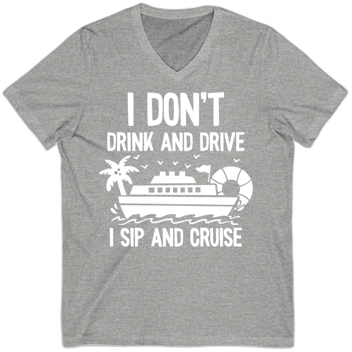 Sip And Cruise Funny Nautical V-Neck Tee in Athletic Heather