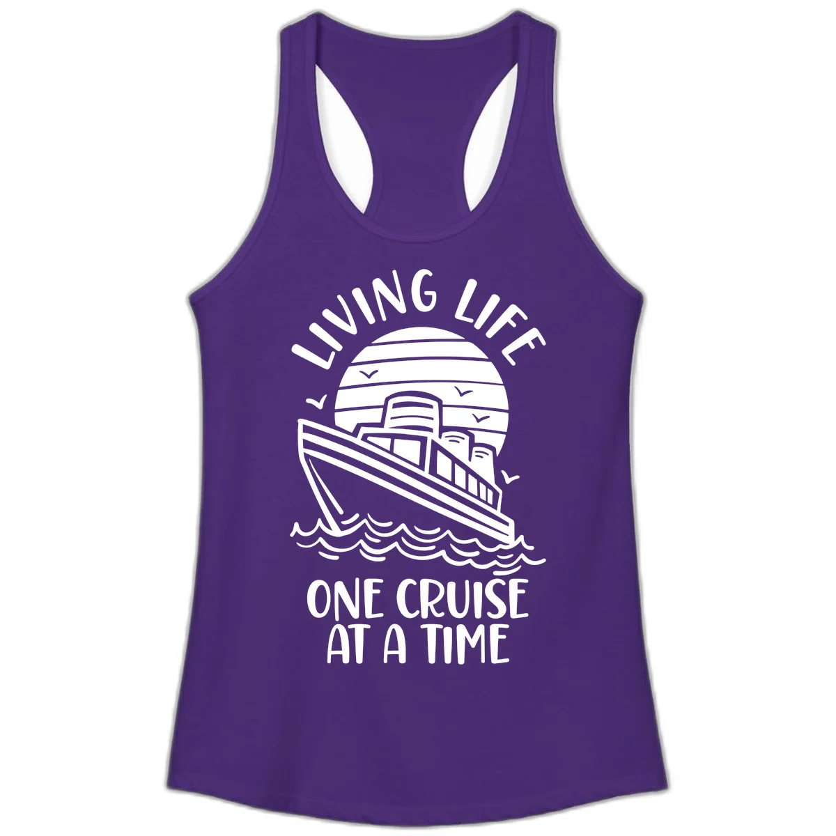 Living Life One Cruise At A Time Ladies Tank in Solid Purple Rush