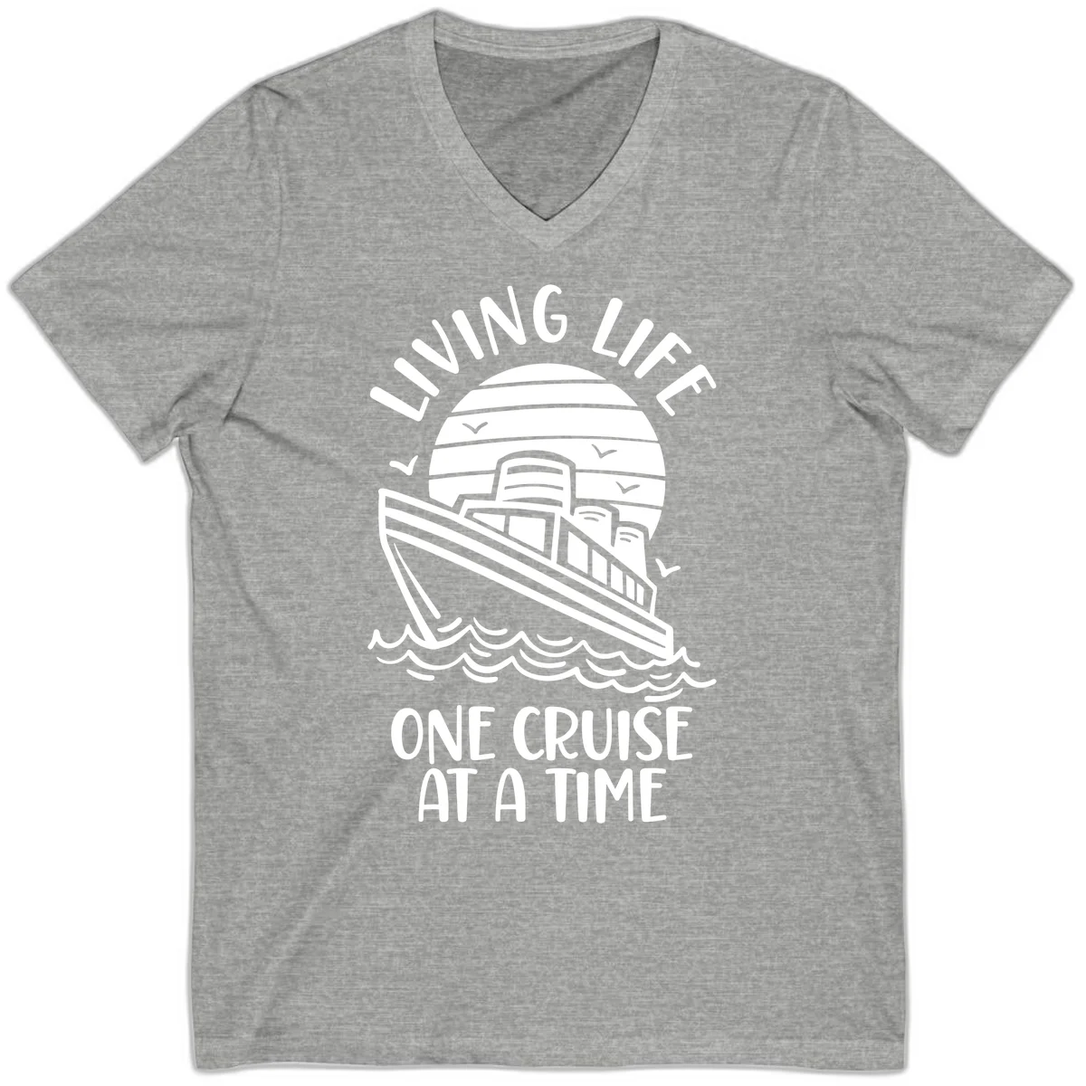 Living Life One Cruise At A Time V-Neck in Athletic Heather