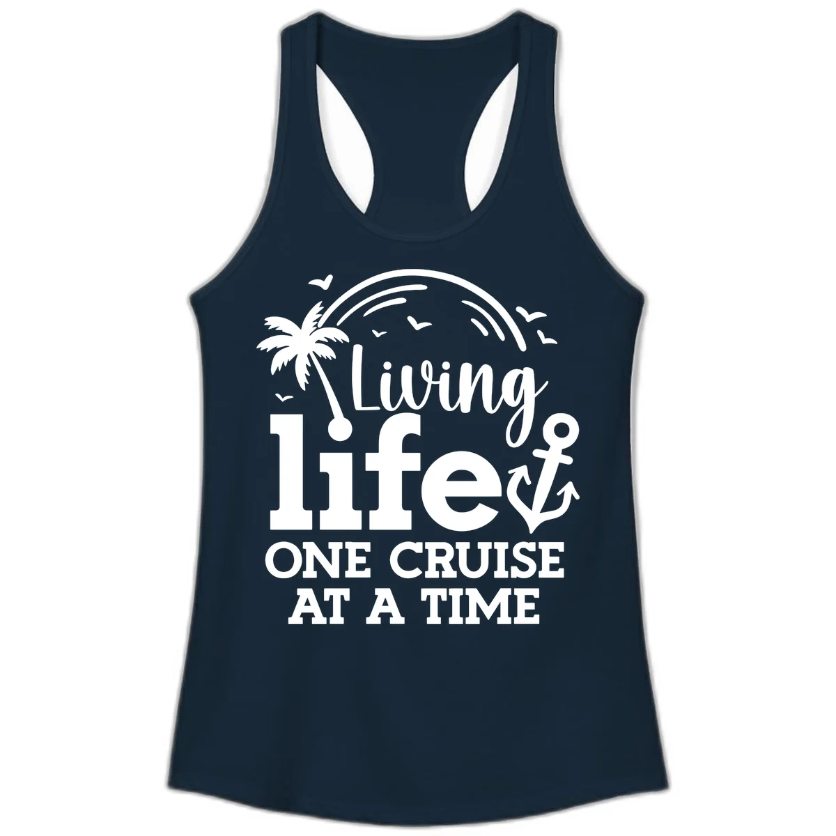 Living Life One Cruise At A Time Ladies Tank in Solid Midnight Navy