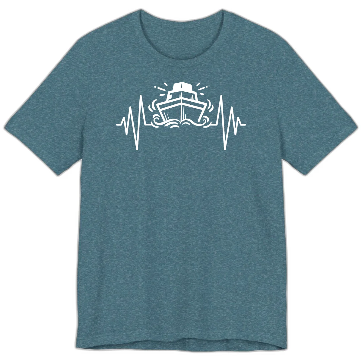 Cruise Ship Heartbeat Premium T-Shirt in Heather Deep Teal