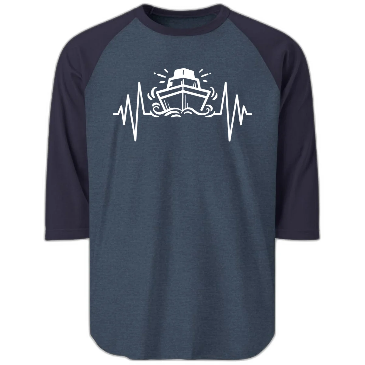 Cruise Ship Heartbeat Raglan 3/4 in Heather Denim Navy