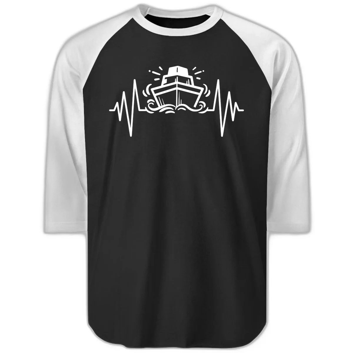 Cruise Ship Heartbeat Raglan 3/4 in Black White
