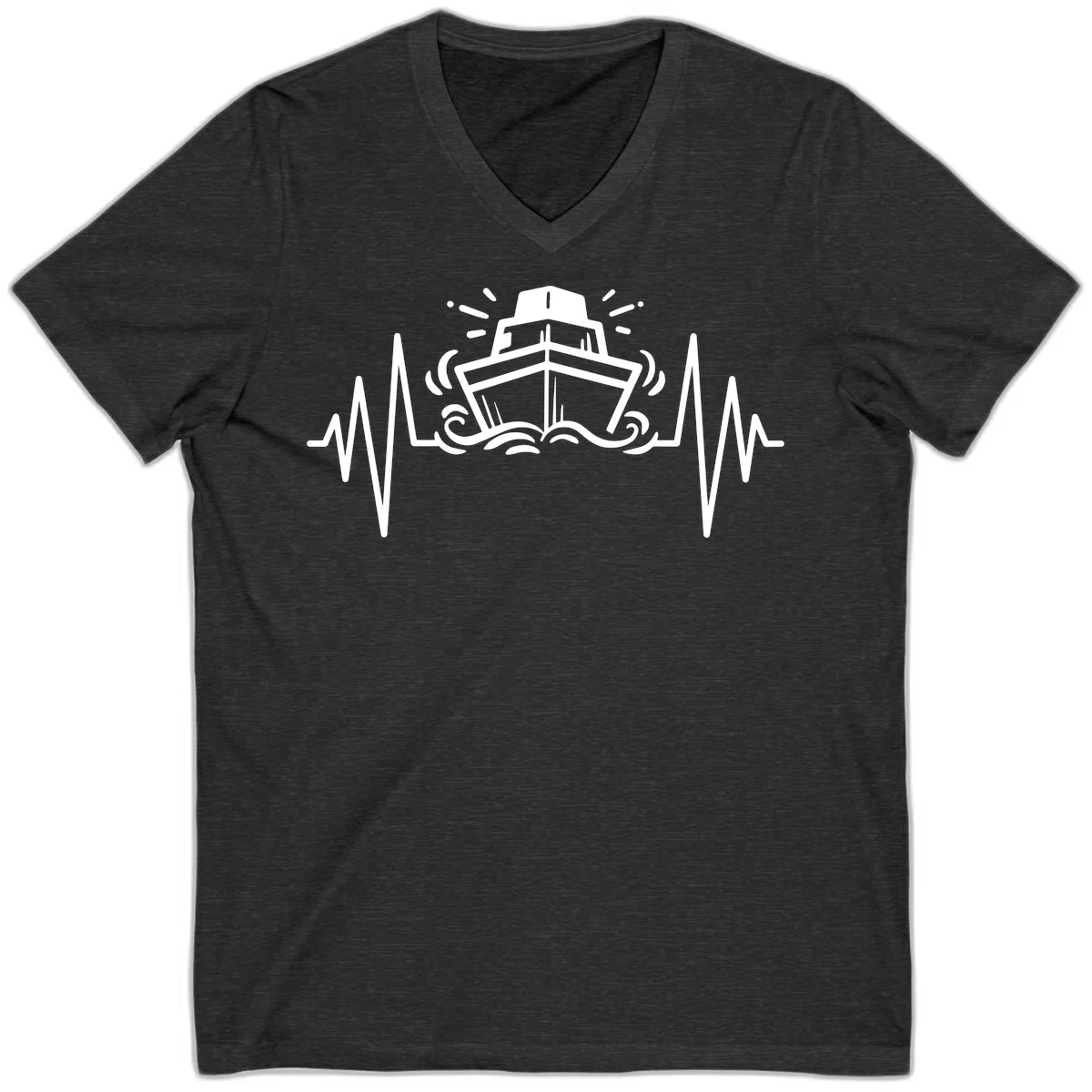 Cruise Ship Heartbeat V-Neck in Dark Grey Heather