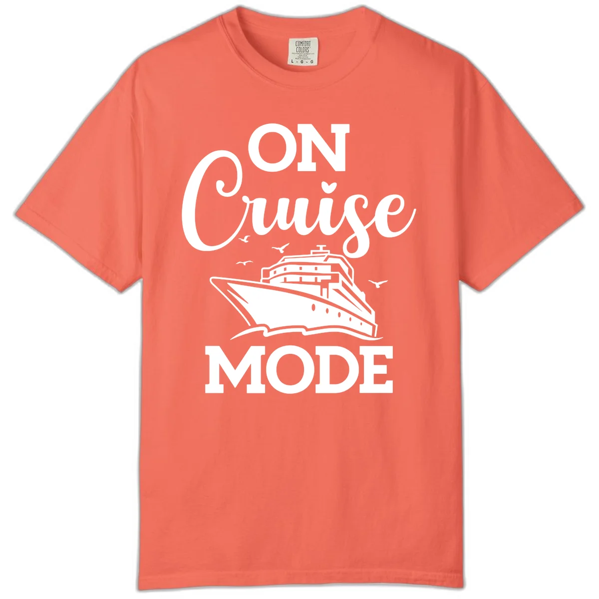 On Cruise Mode Comfort Colors Cruise Vacation Tee in Bright Salmon