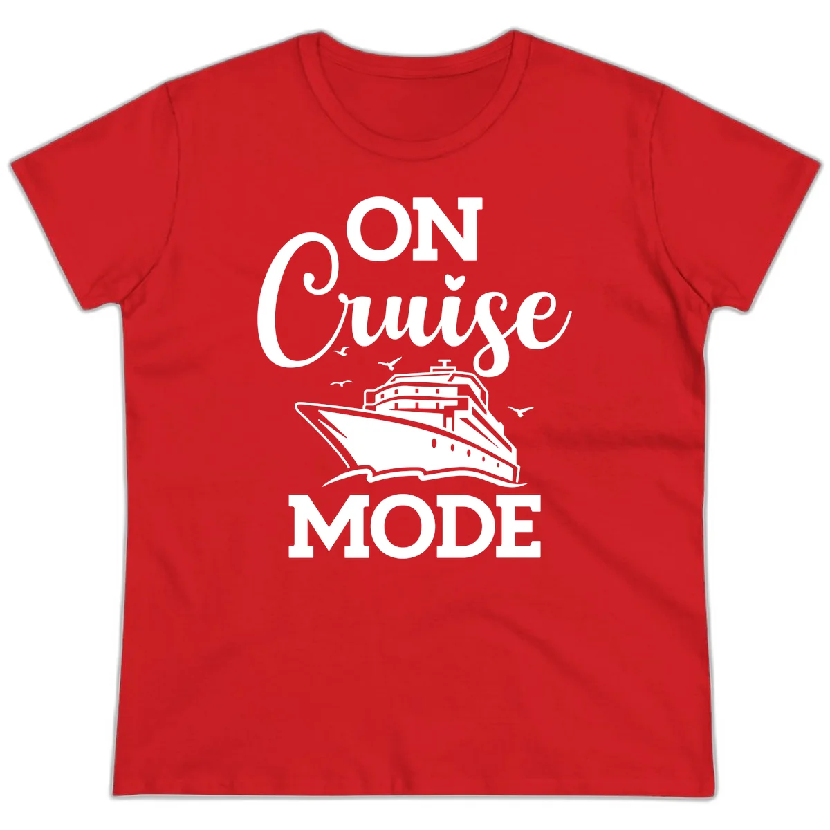 On Cruise Mode Ladies Vacation Tee for Cruising in Red