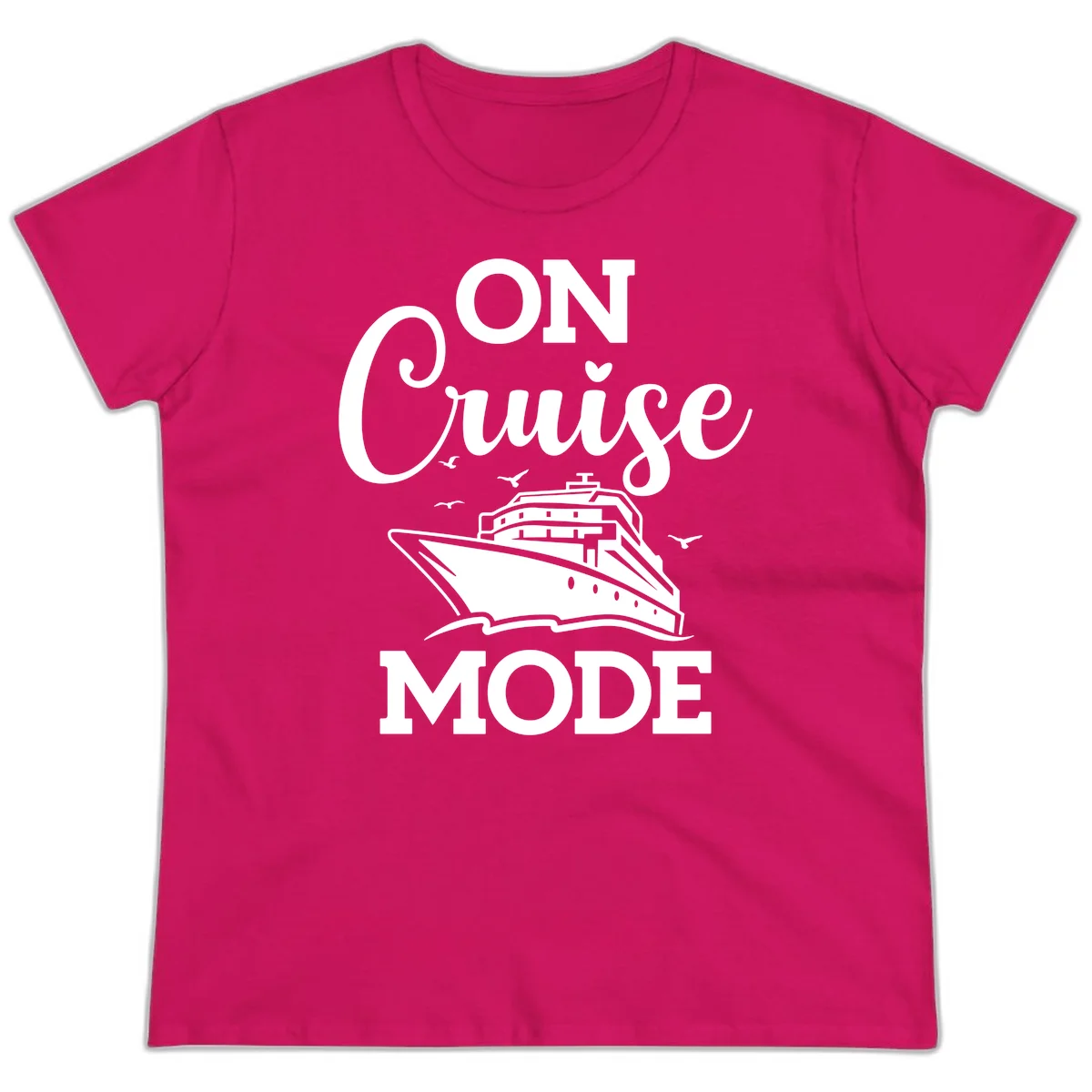 On Cruise Mode Ladies Vacation Tee for Cruising in Heliconia