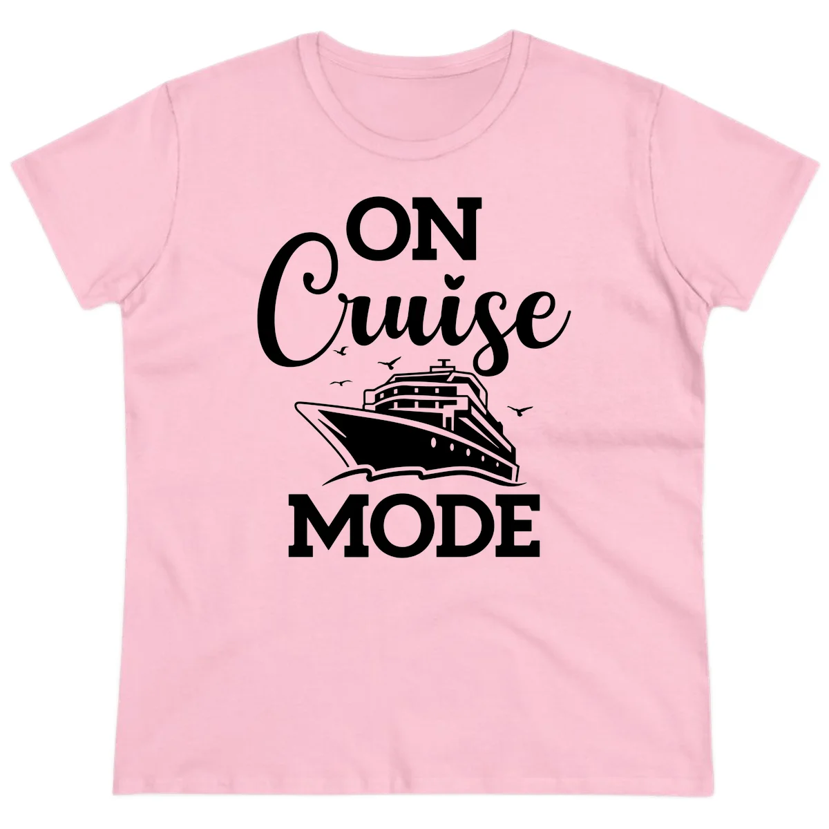 On Cruise Mode Ladies Vacation Tee for Cruising in Light Pink
