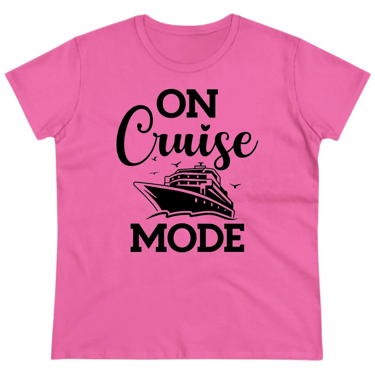 On Cruise Mode Ladies Vacation Tee for Cruising in Azalea