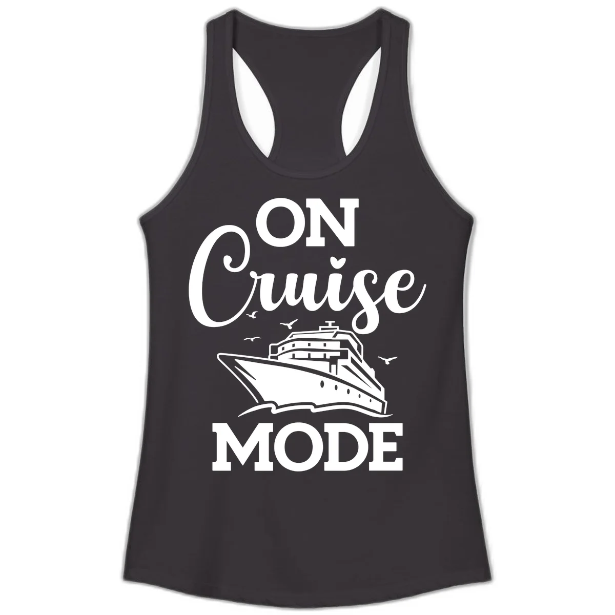 On Cruise Mode Ladies Racerback Tank Top in Black