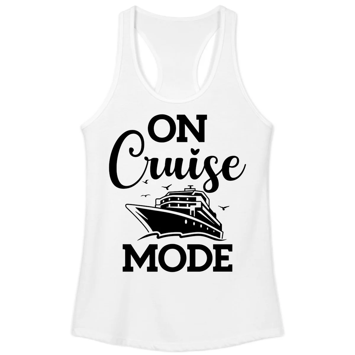 On Cruise Mode Ladies Racerback Tank Top in White