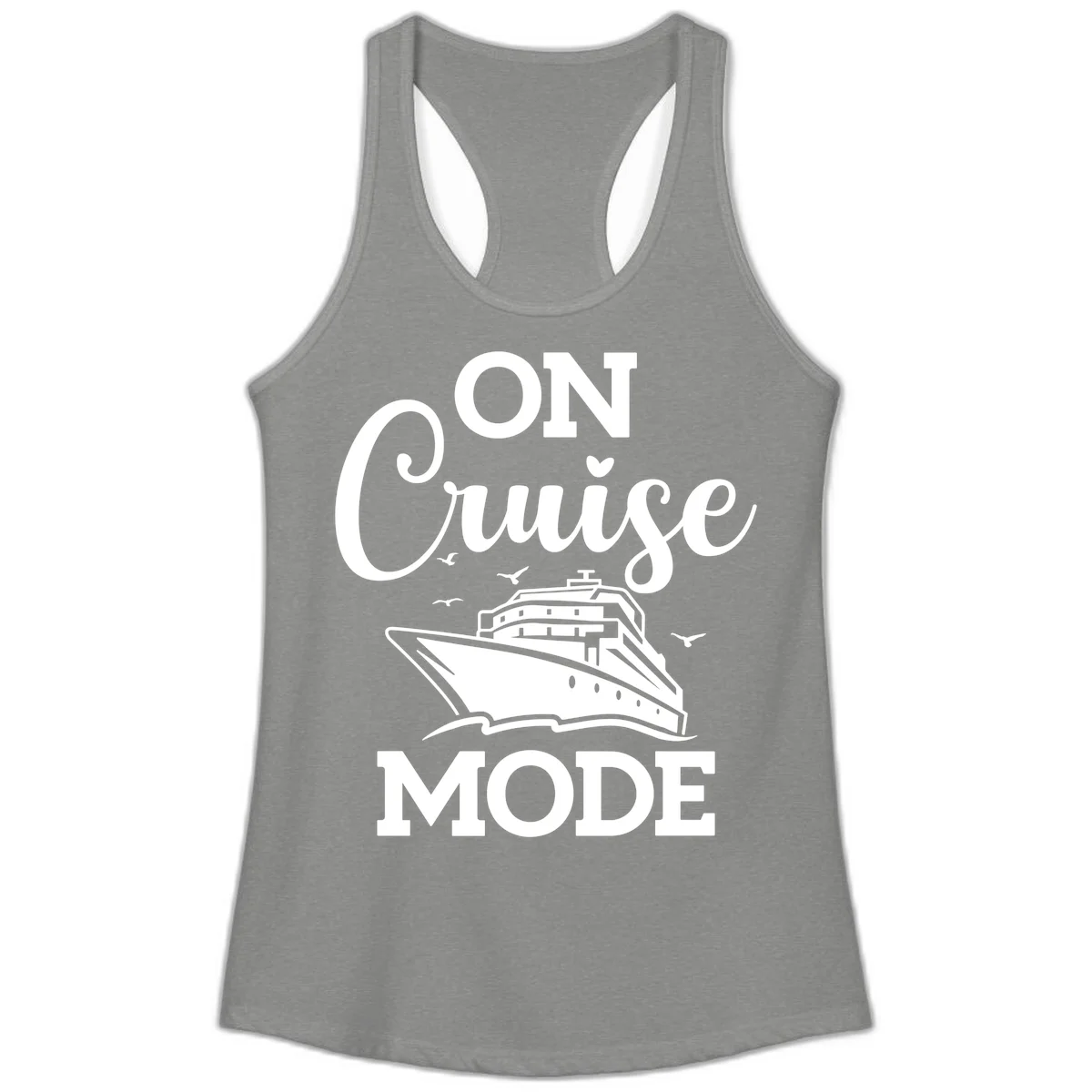 On Cruise Mode Ladies Racerback Tank Top in Heather Grey