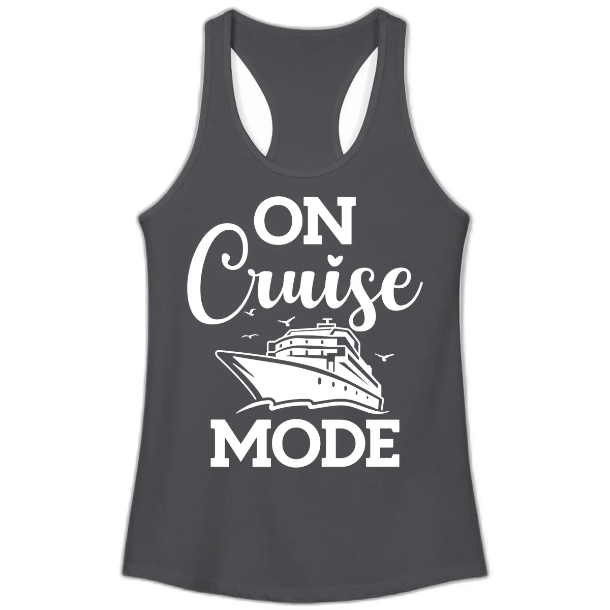 On Cruise Mode Ladies Racerback Tank Top in Solid Dark Gray