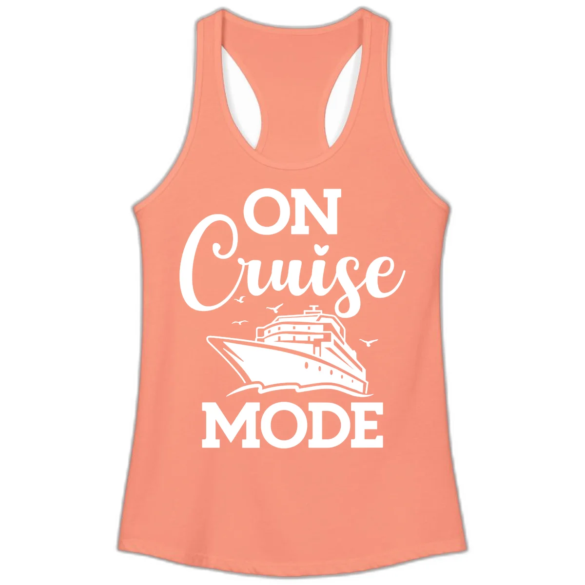 On Cruise Mode Ladies Racerback Tank Top in Solid Light Orange
