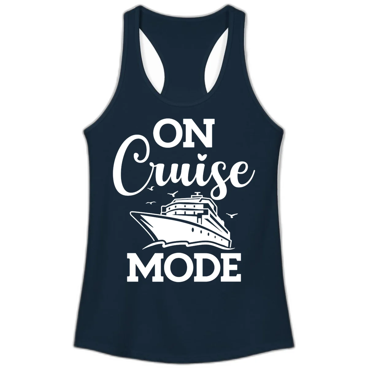 On Cruise Mode Ladies Racerback Tank Top in Solid Midnight Navy