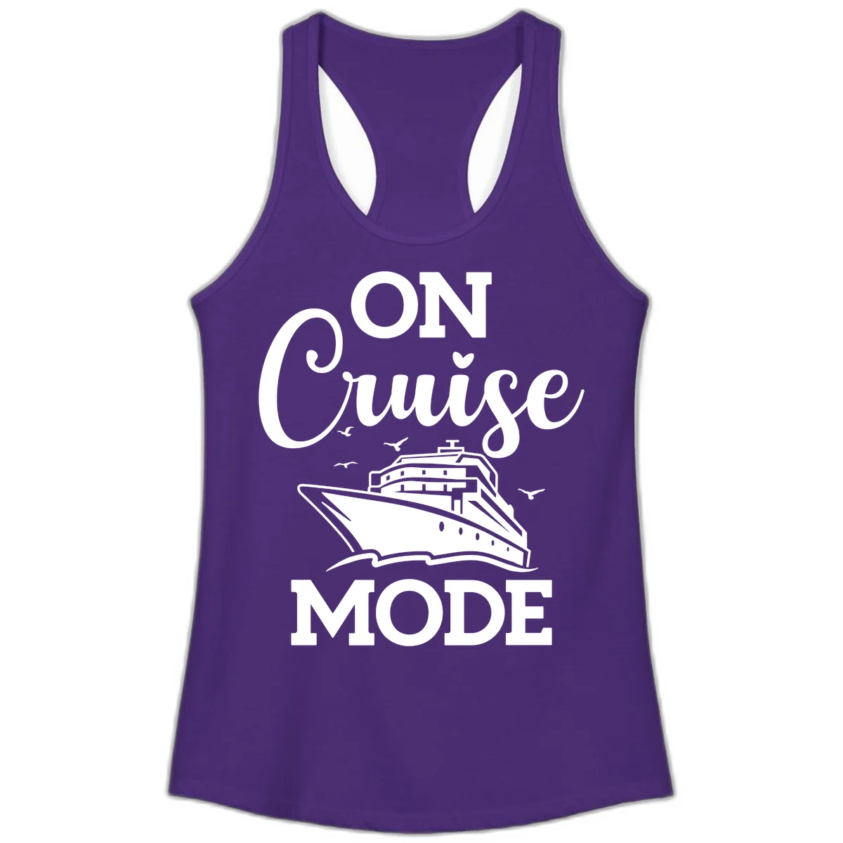 On Cruise Mode Ladies Racerback Tank Top in Solid Purple Rush