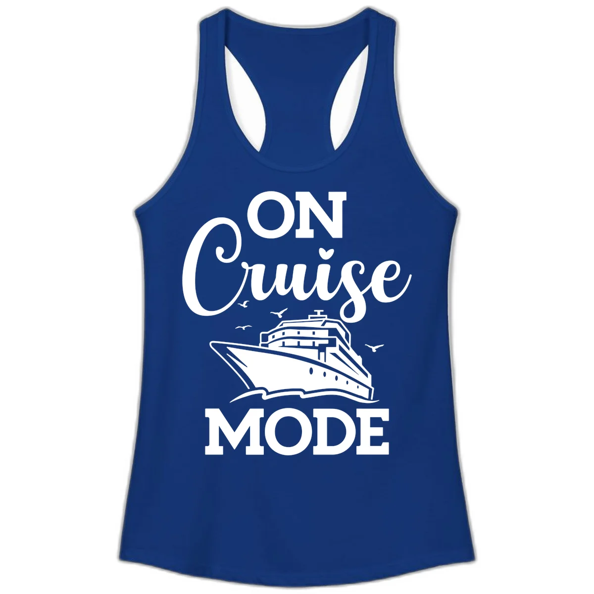 On Cruise Mode Ladies Racerback Tank Top in Solid Royal