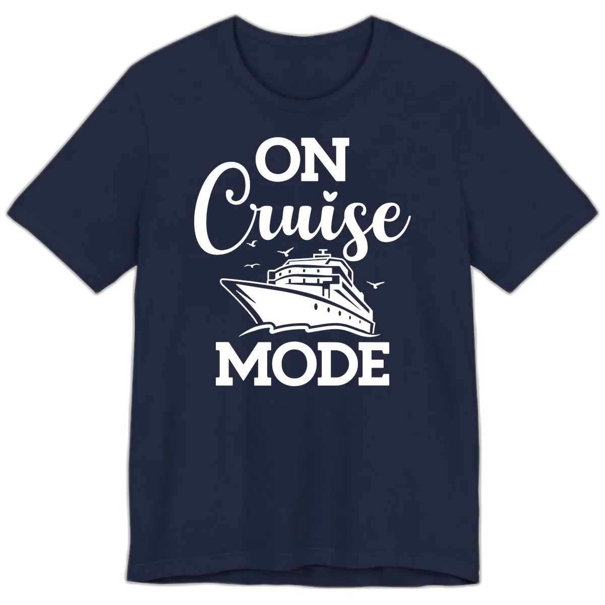 On Cruise Mode Premium Vacation T-Shirt for Travel in Navy