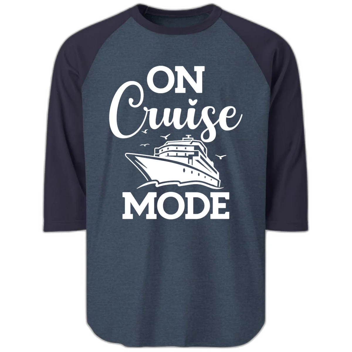 On Cruise Mode Raglan 3/4 Sleeve Cruise Tee in Heather Denim Navy