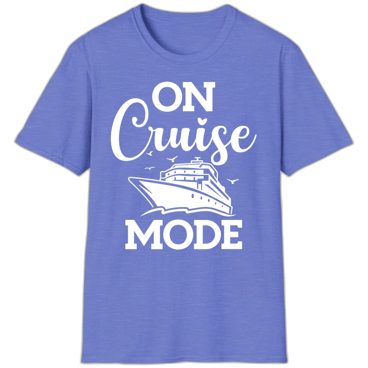 On Cruise Mode Vacation T-Shirt for Cruise Lovers in Heather Royal