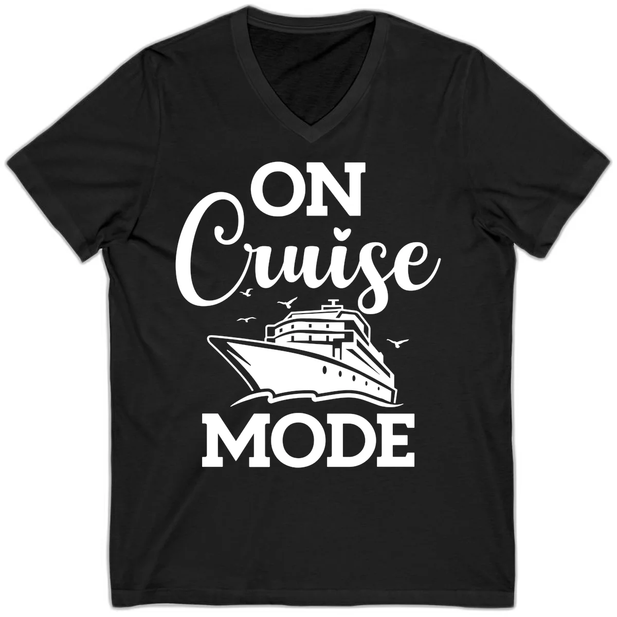 On Cruise Mode V-Neck Cruise Vacation Shirt in Black
