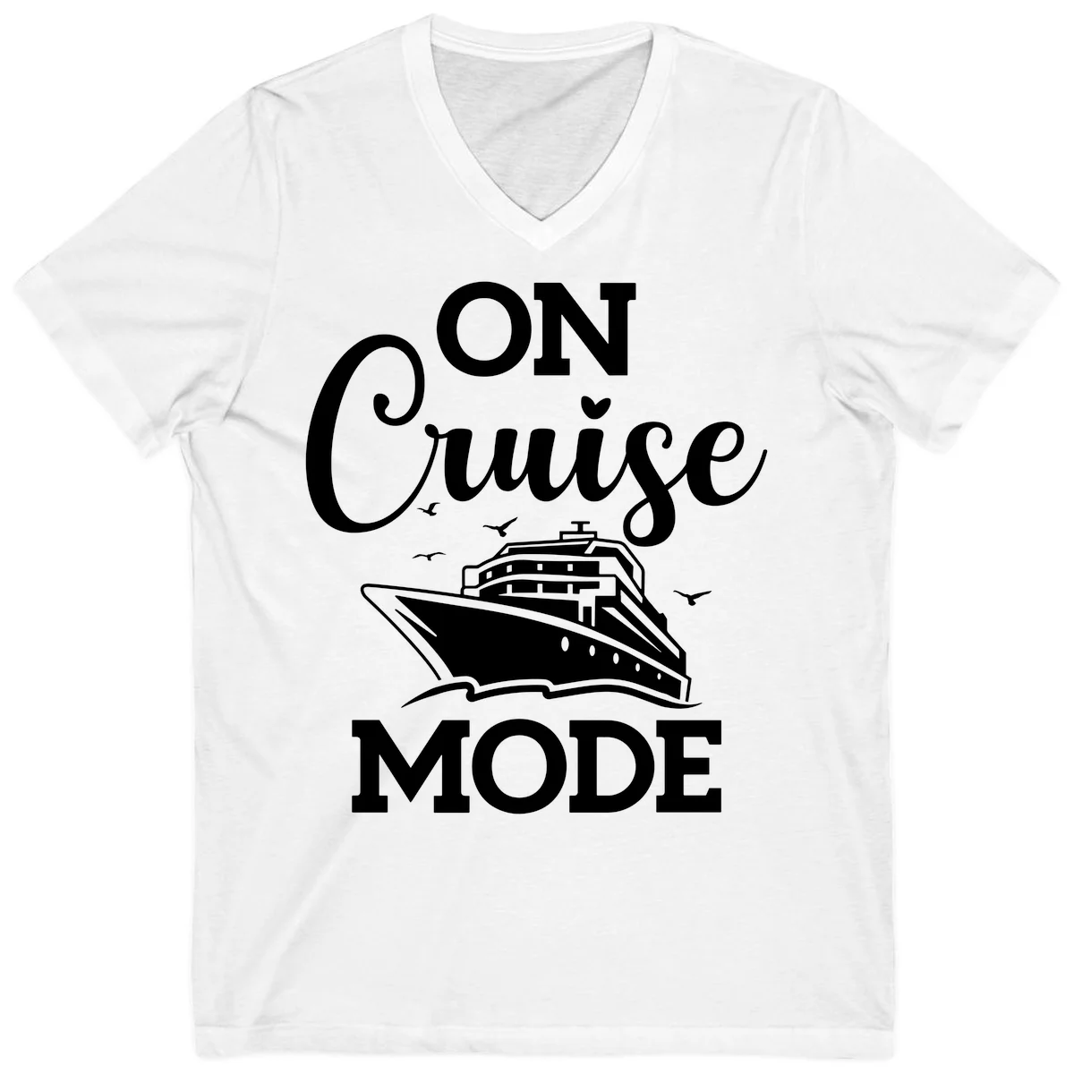 On Cruise Mode V-Neck Cruise Vacation Shirt in White