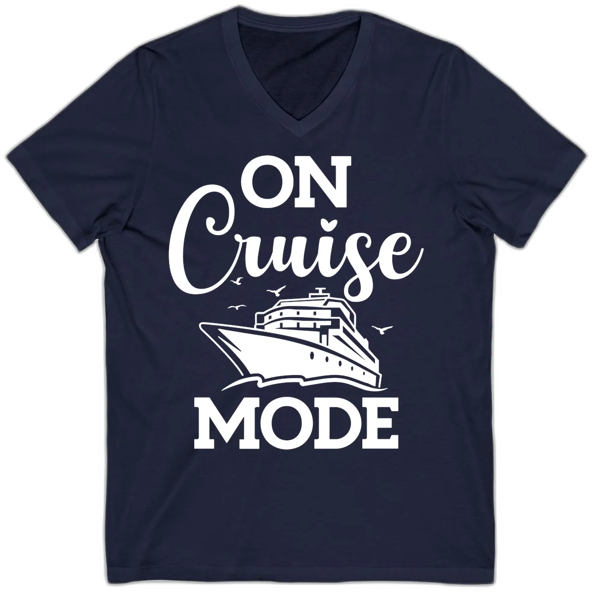 On Cruise Mode V-Neck Cruise Vacation Shirt in Navy