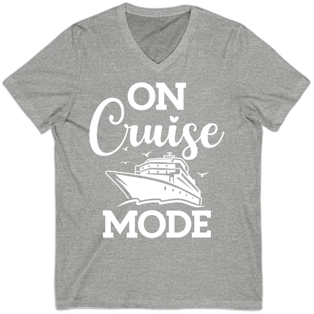 On Cruise Mode V-Neck Cruise Vacation Shirt in Athletic Heather