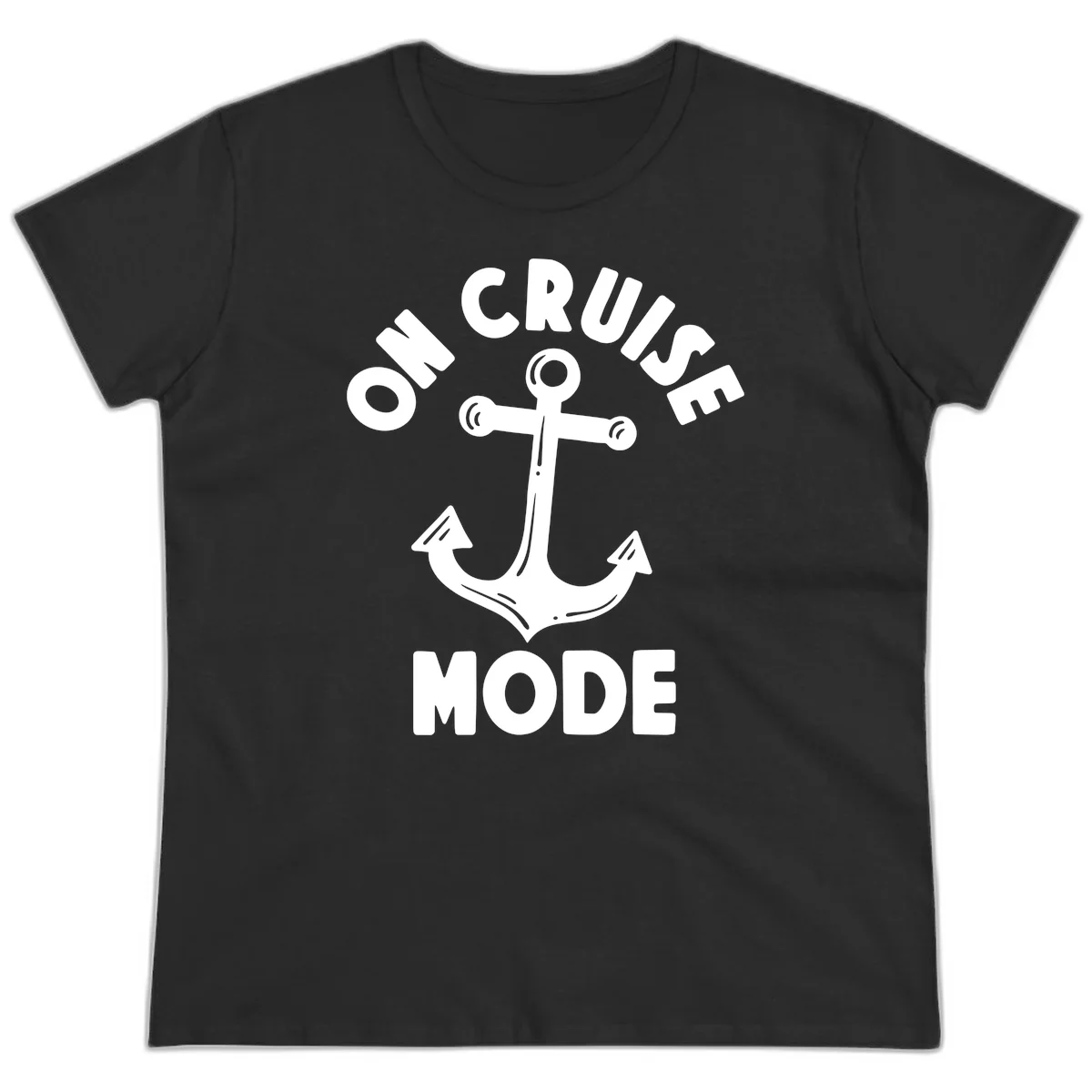 Cruise Mode Anchor Ladies Tee for Your Trip in Black