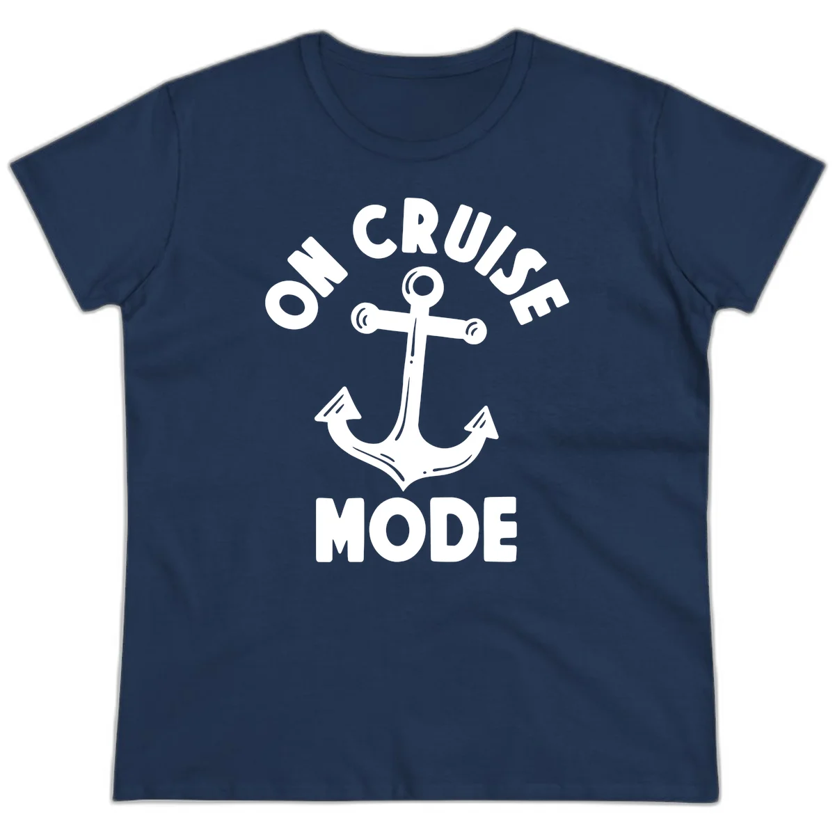 Cruise Mode Anchor Ladies Tee for Your Trip in Navy