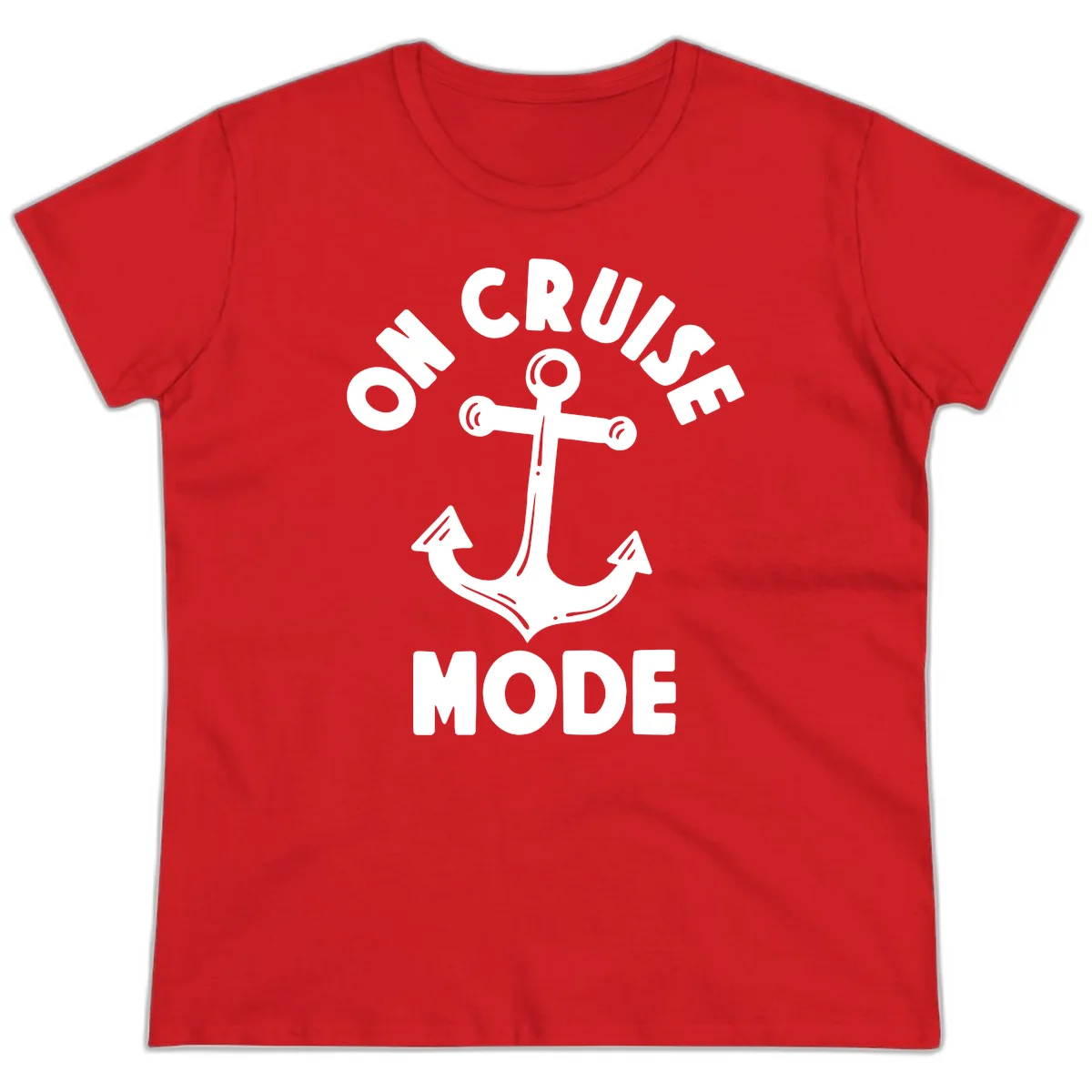 Cruise Mode Anchor Ladies Tee for Your Trip in Red