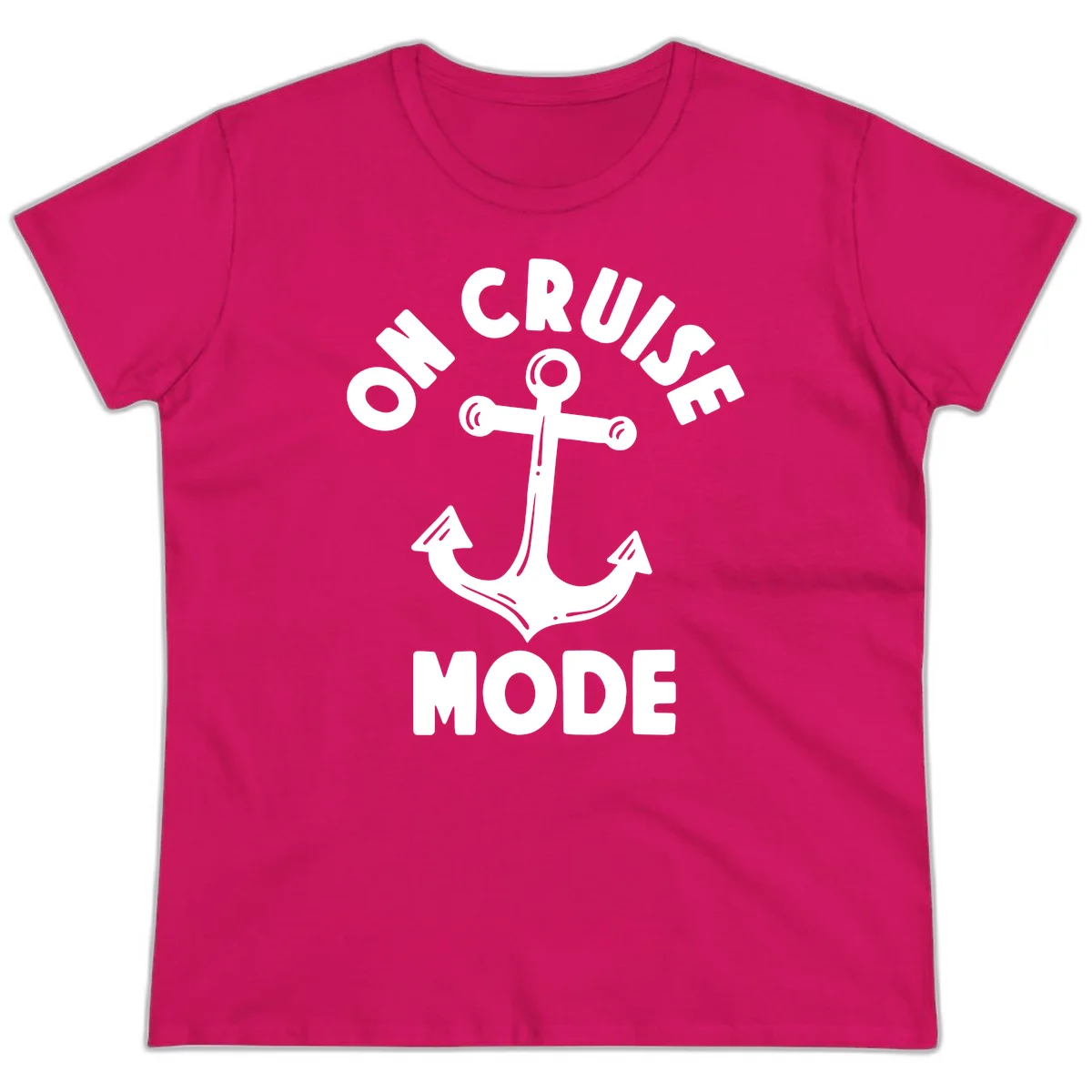 Cruise Mode Anchor Ladies Tee for Your Trip in Heliconia
