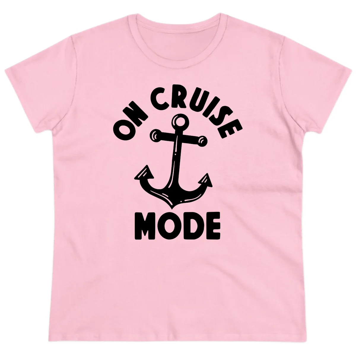 Cruise Mode Anchor Ladies Tee for Your Trip in Light Pink