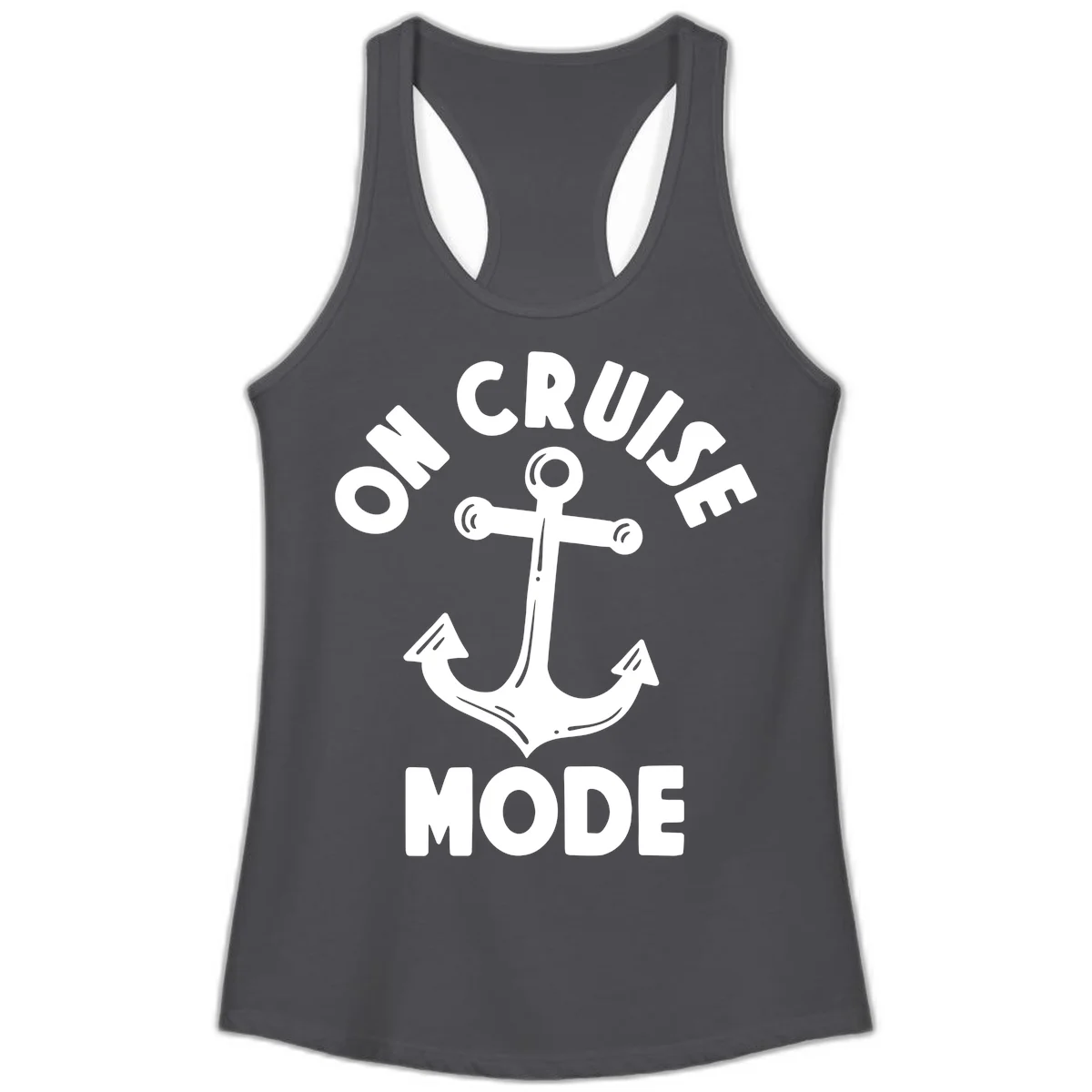 Cruise Mode Anchor Ladies Tank Top in Solid Dark Gray