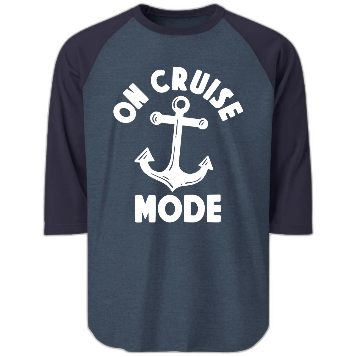 Cruise Mode Anchor Raglan 3/4 Sleeve Tee in Heather Denim Navy