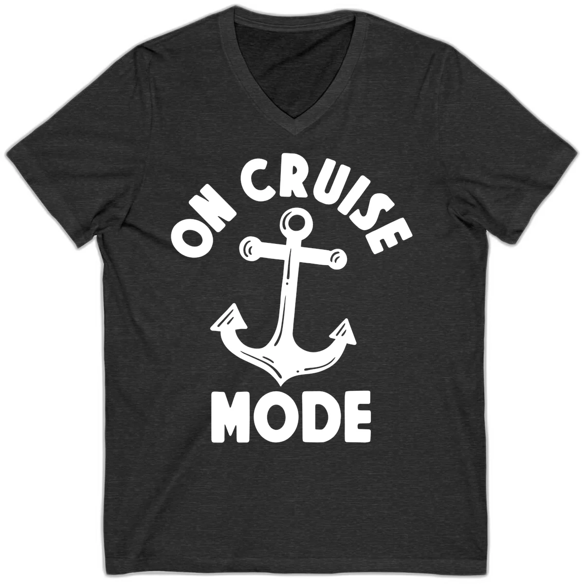 Cruise Mode Anchor V-Neck T-Shirt in Dark Grey Heather