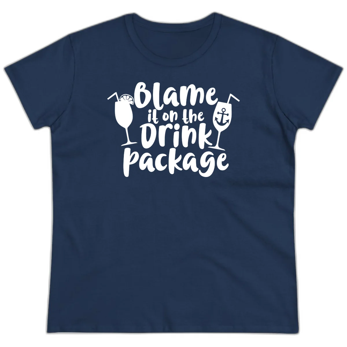 Blame It On The Drink Package Ladies Tee in Navy
