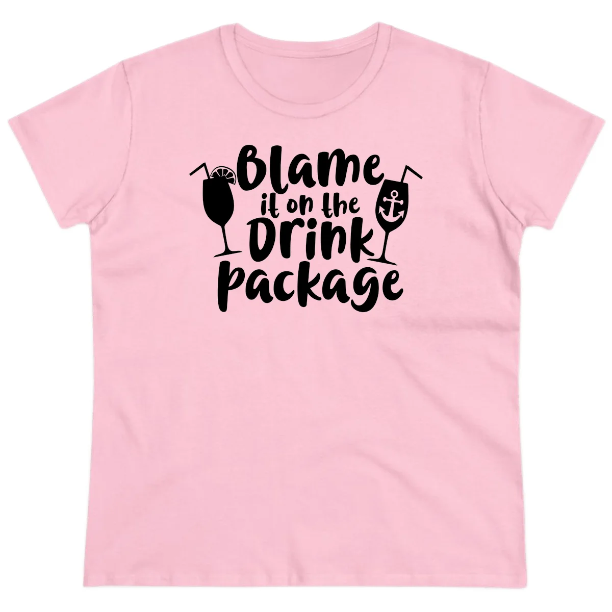 Blame It On The Drink Package Ladies Tee in Light Pink