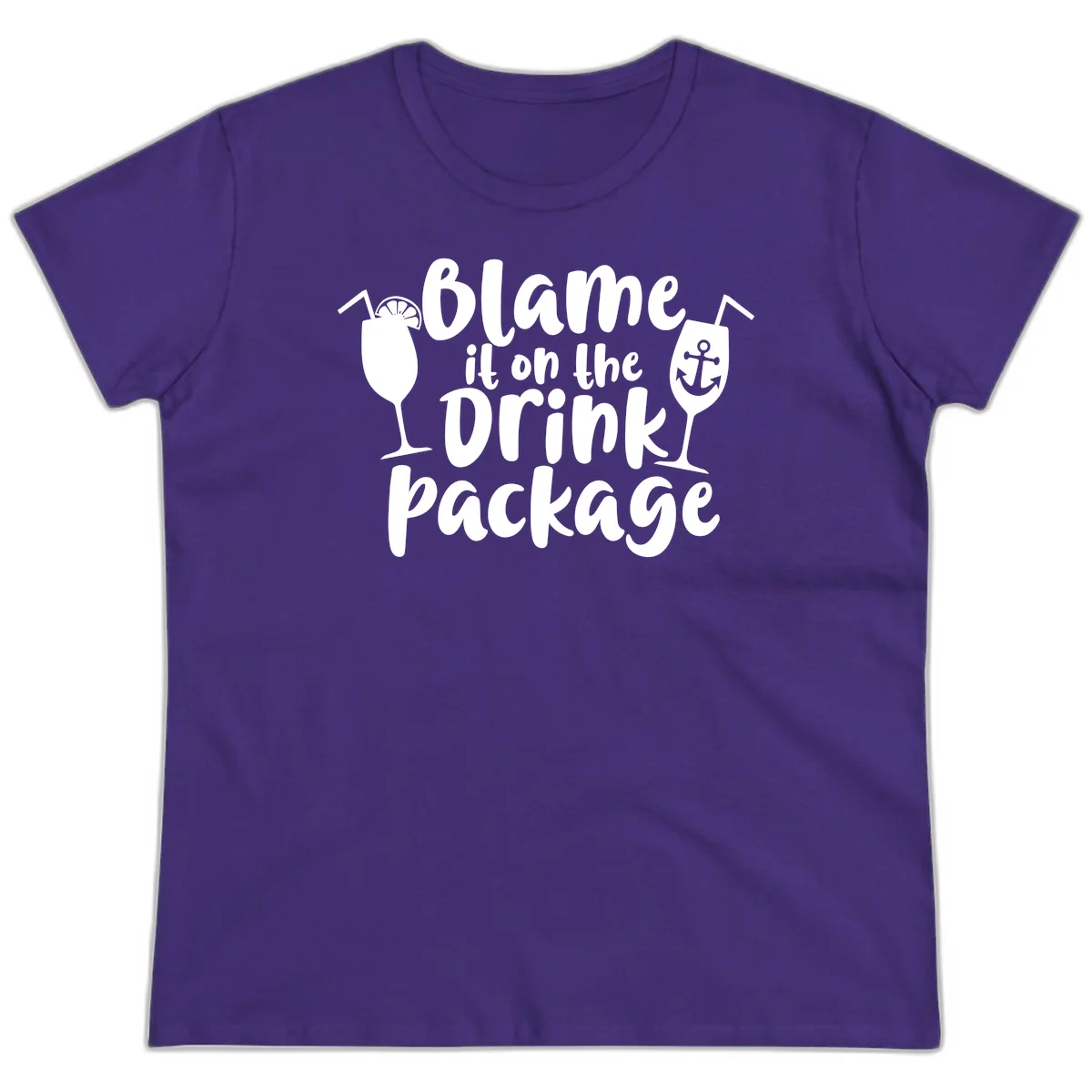 Blame It On The Drink Package Ladies Tee in Purple
