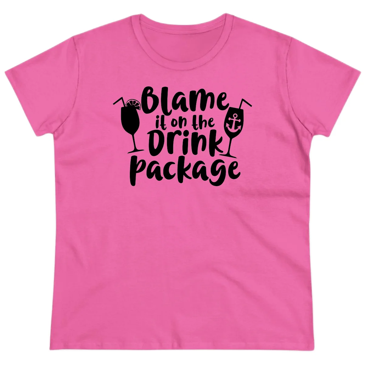 Blame It On The Drink Package Ladies Tee in Azalea