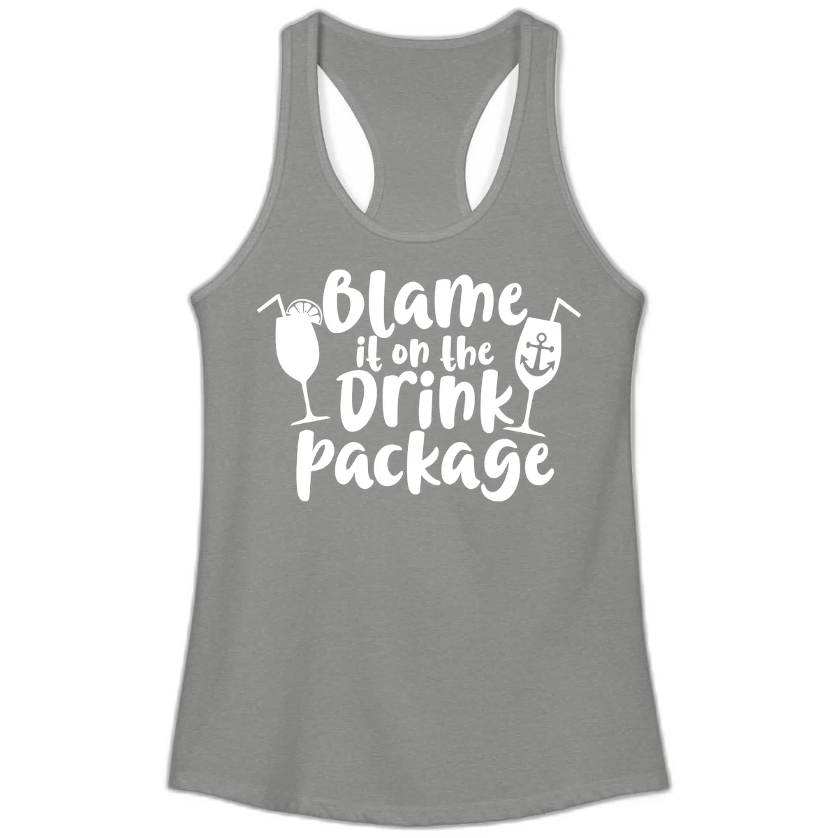 Blame It On The Drink Package Ladies Tank in Heather Grey