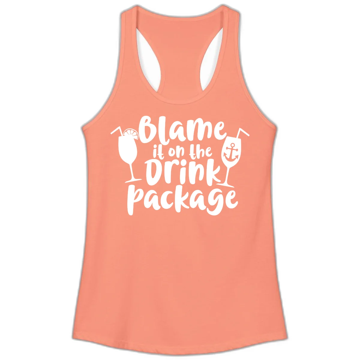 Blame It On The Drink Package Ladies Tank in Solid Light Orange