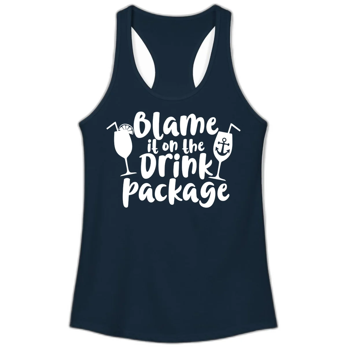 Blame It On The Drink Package Ladies Tank in Solid Midnight Navy