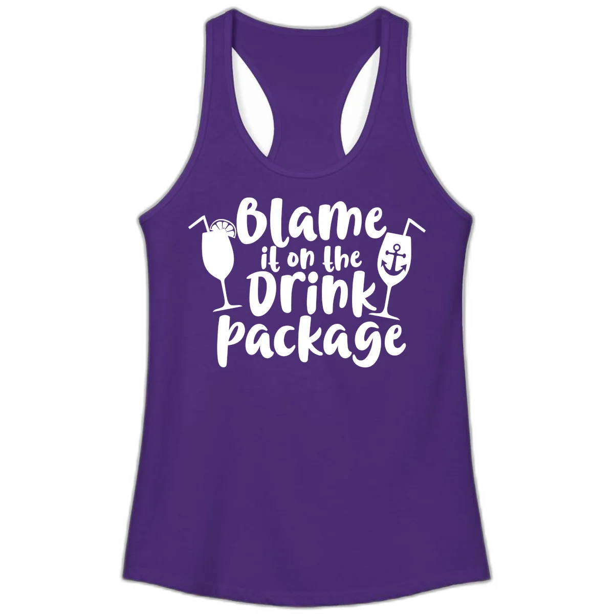 Blame It On The Drink Package Ladies Tank in Solid Purple Rush