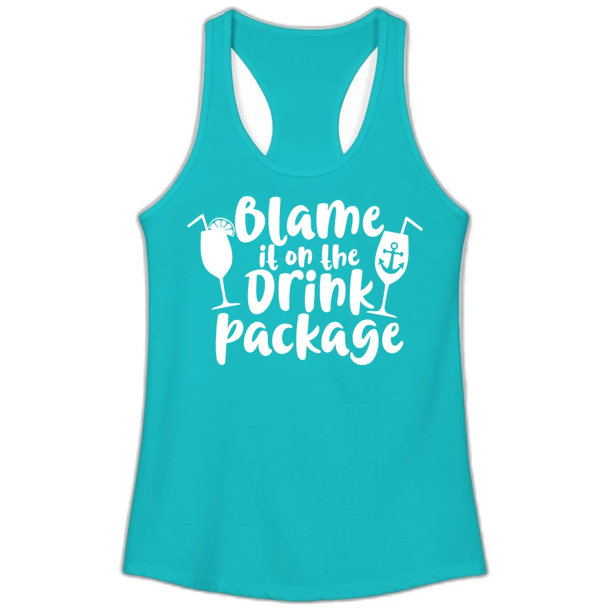Blame It On The Drink Package Ladies Tank in Tahiti Blue